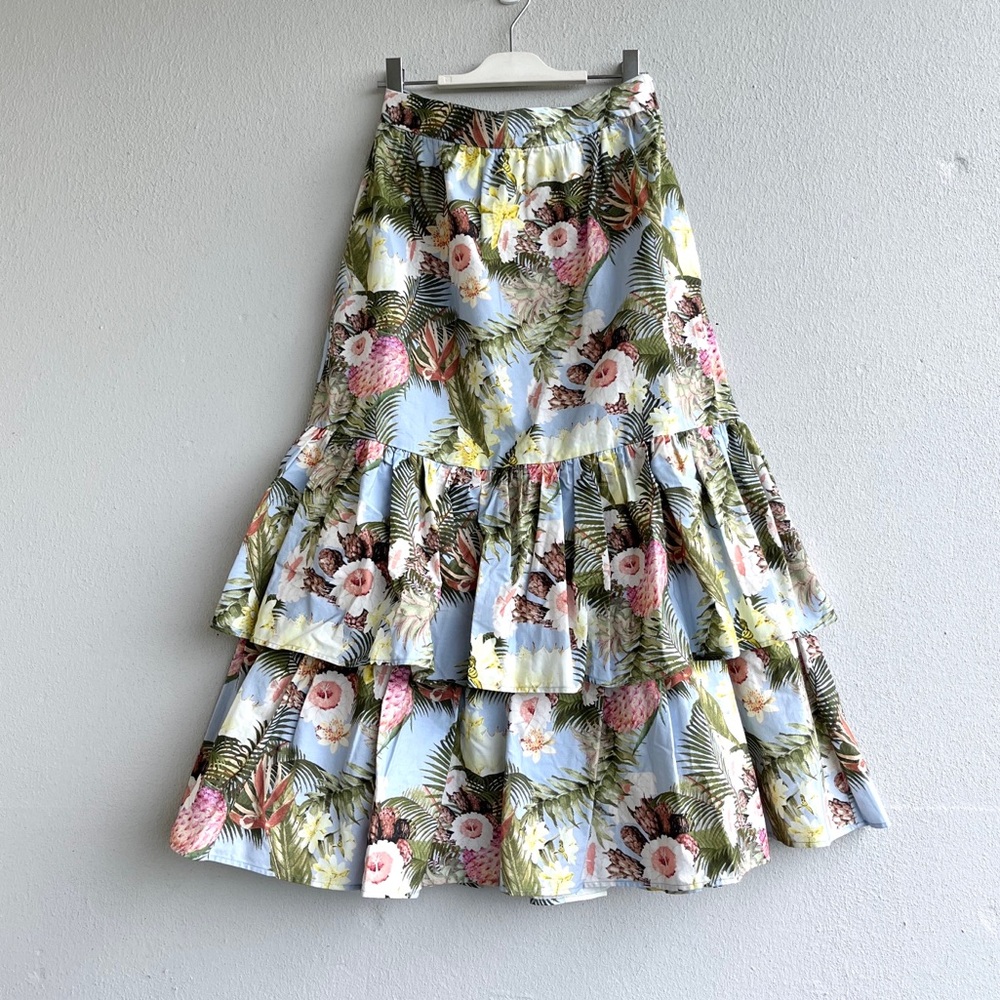 H&M | Tropical Print Cotton Midi Skirt